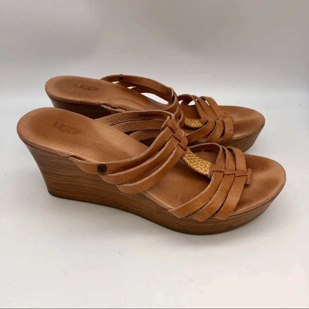 Ugg tan leather wedge sandals